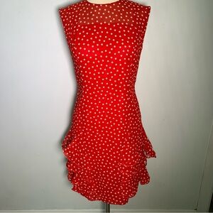 Vintage NIPON PETITES Red and white polka dot dress with ruffle hem